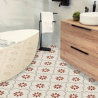 Demonstrating the easy-to-clean, waterproof surface of the tile sticker.