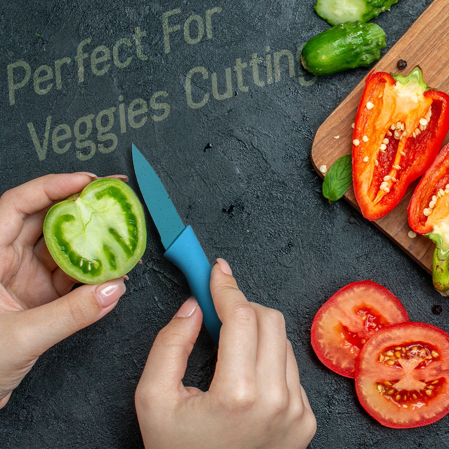 Ceramic peeler and scissors included in corrugated 6Pc kitchen knife set