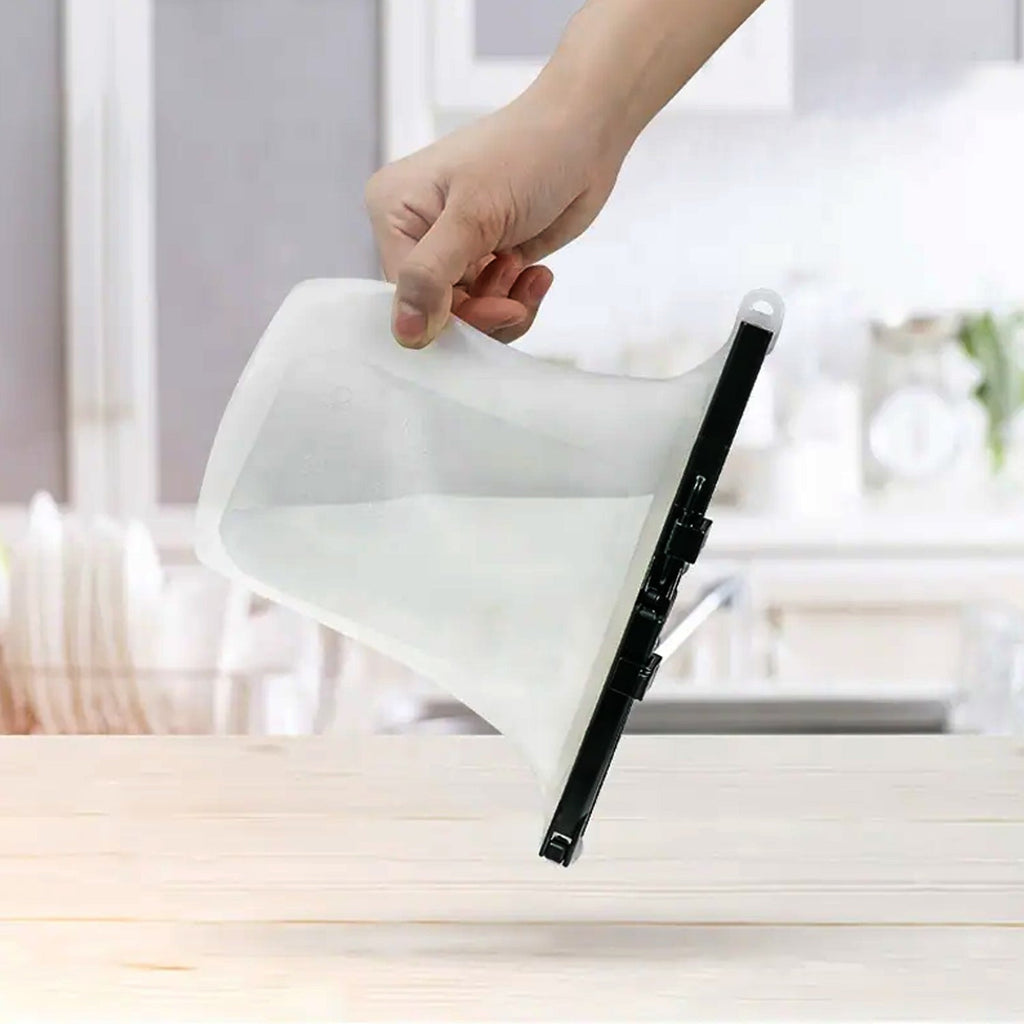 Close-up view of the durable, food-grade silicone material and secure seal clip.