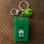 Trash Can Keychain with detailed recycle bin design on white background