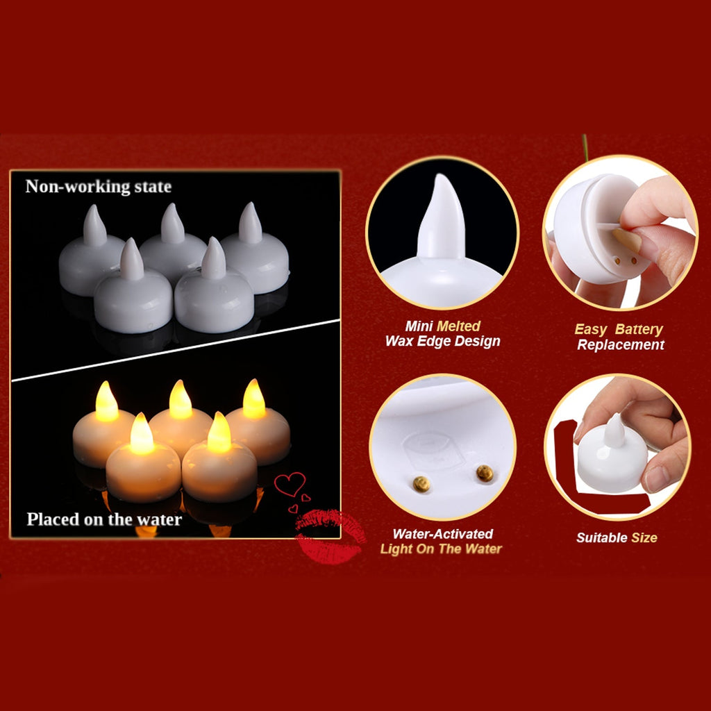 Waterproof LED floating candles in a transparent box for weddings.