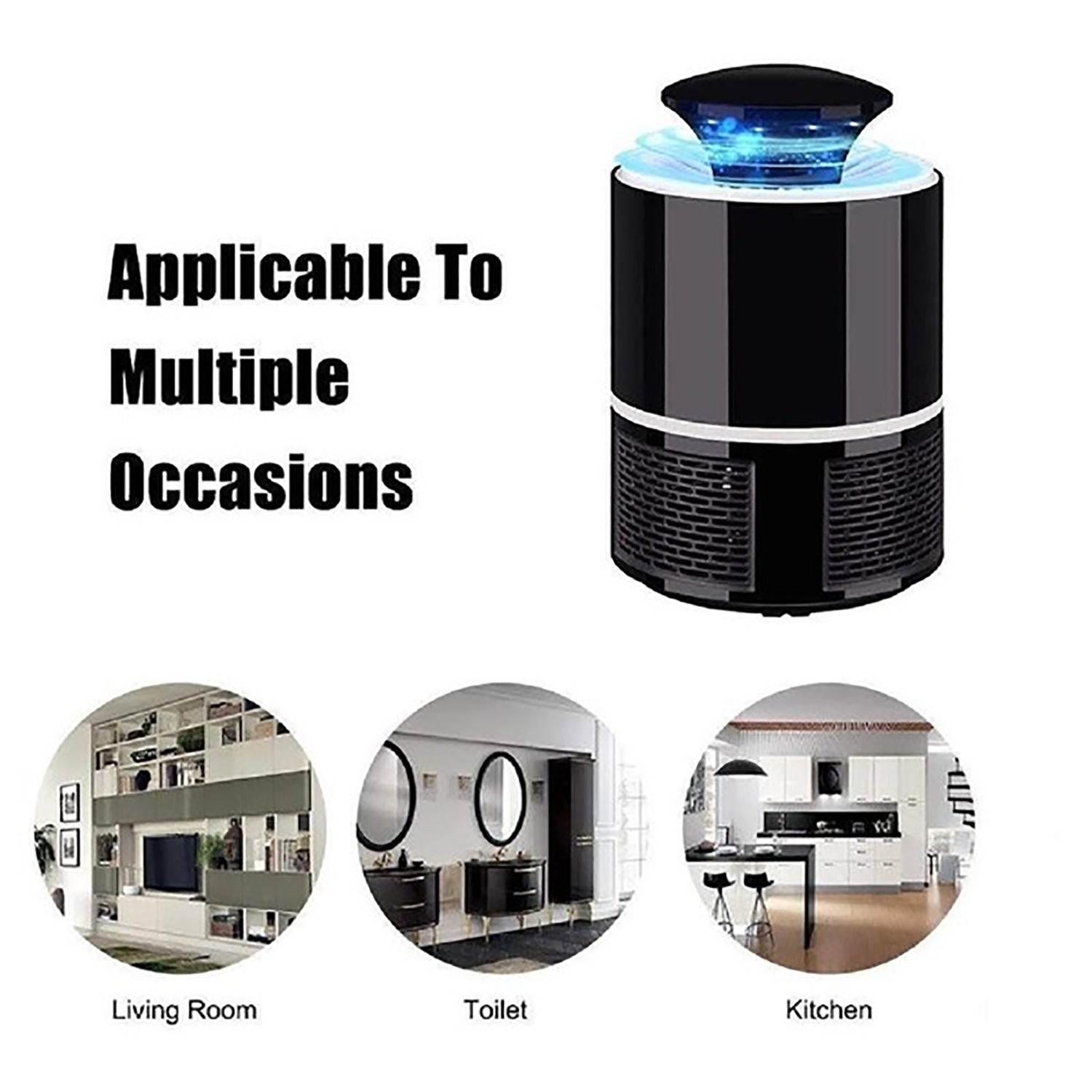 Illustrative diagram showing the fan vortex mechanism of the mosquito killer lamp, attracting and trapping pests.