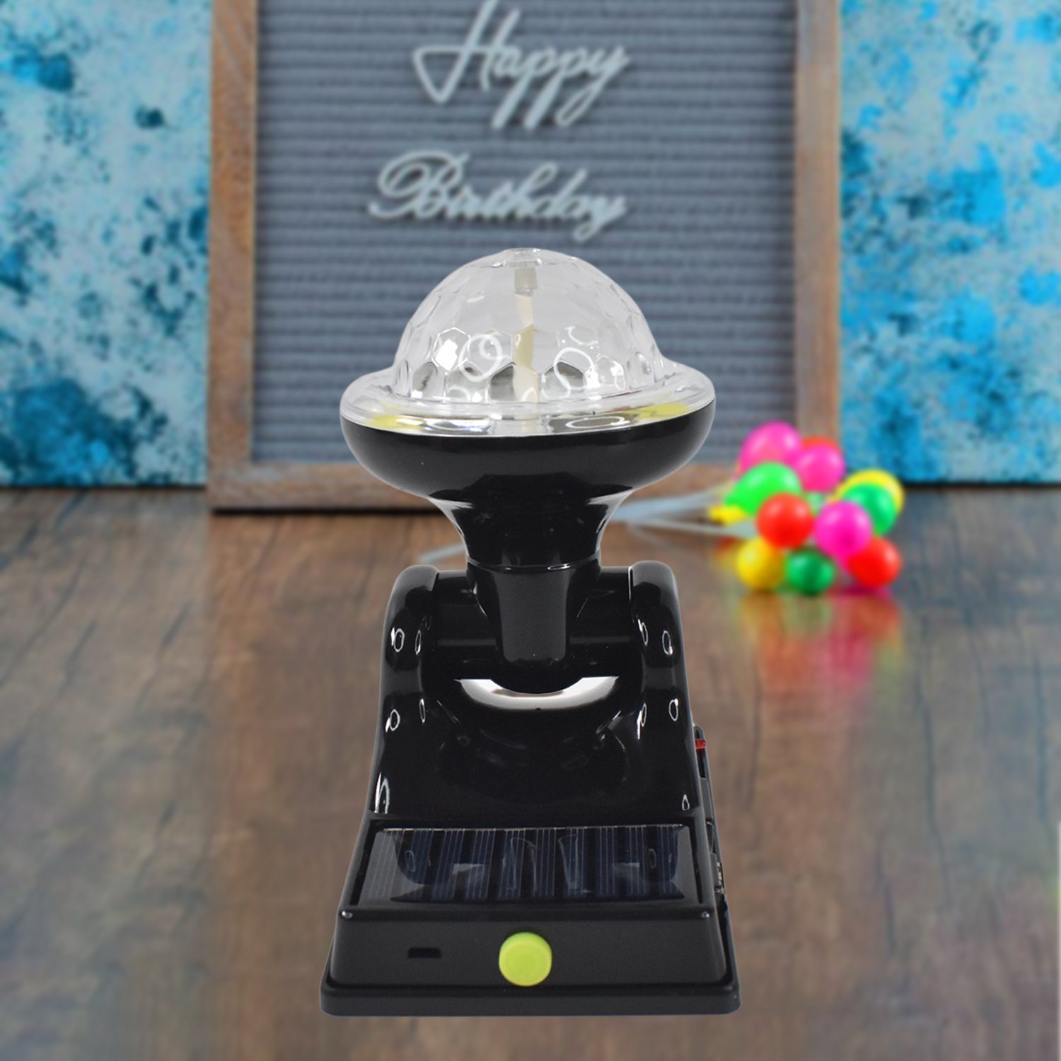 Adjustable angle solar LED disco party light in action