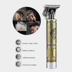 Side view of the ergonomic hair trimmer with its sharp, adjustable blades.