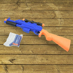 Close-up of the durable plastic construction of the 22-inch battle play toy gun.