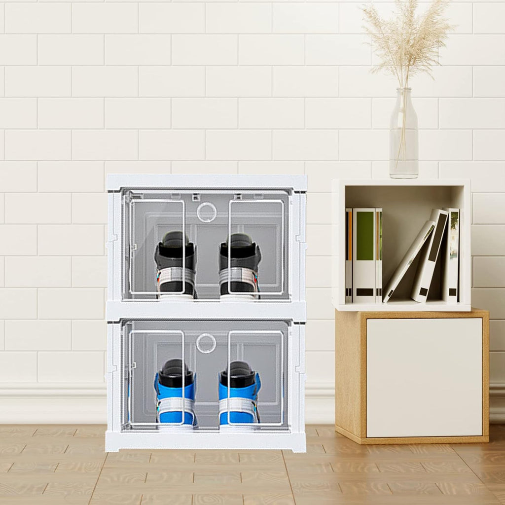 The stackable storage rack shown holding various items like toiletries, showcasing its versatility.
