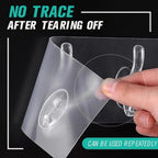 The strong adhesive backing of a GlimmerHome transparent hook, designed for easy peel-and-stick application.