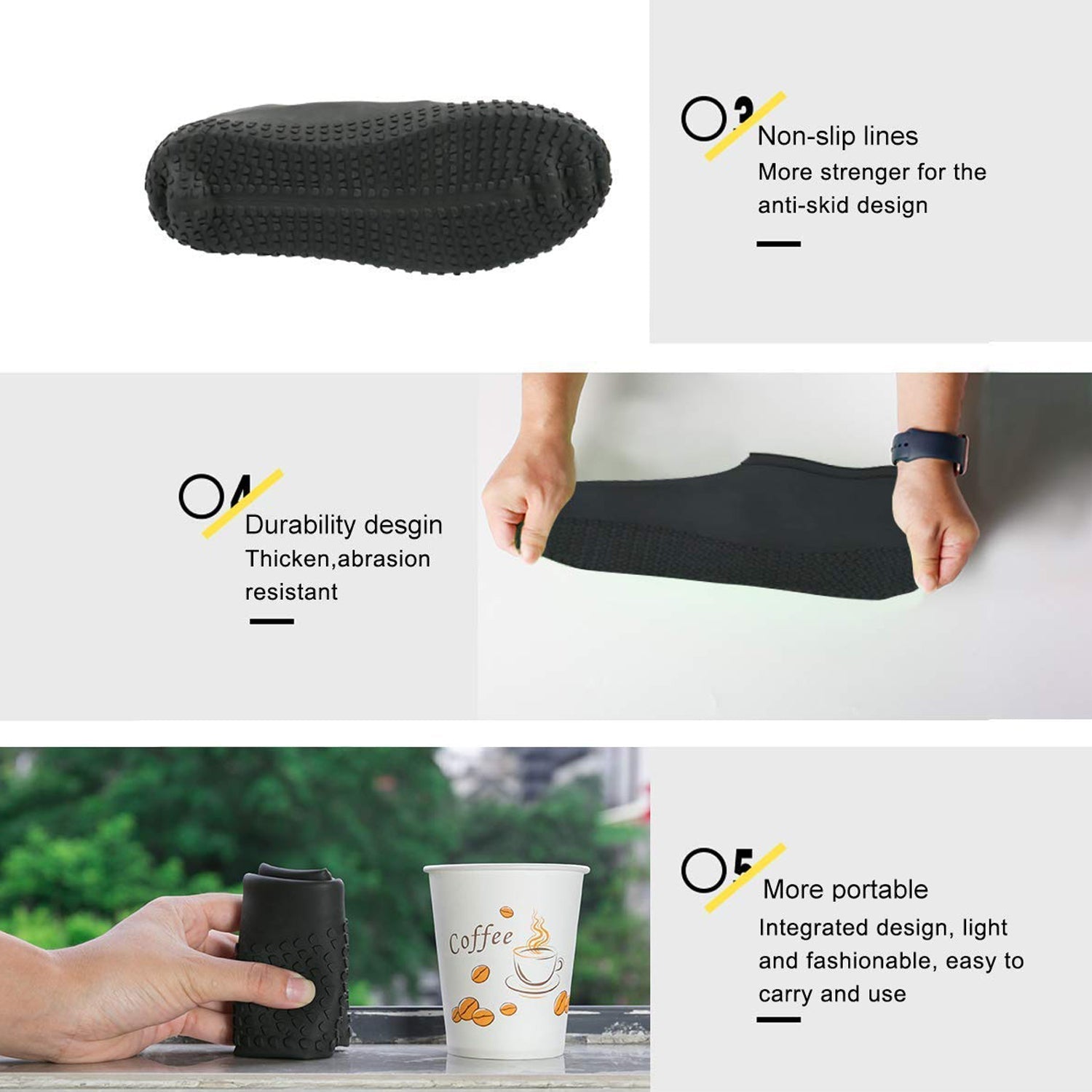 Diagram illustrating how to measure and fit a silicone shoe cover.