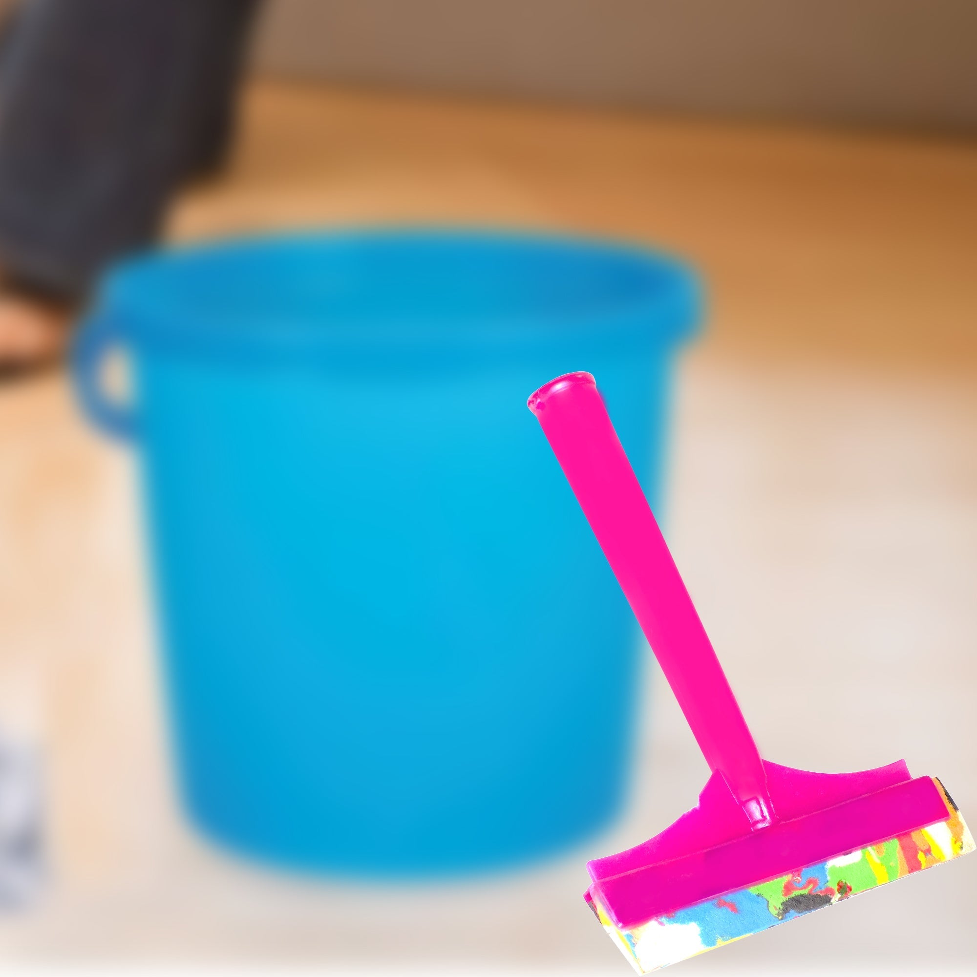 Ergonomic foam handle of the bathroom wiper, designed for comfortable grip.