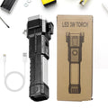 Indo Glow rechargeable LED torch showcasing its emergency hammer and glass cutter.