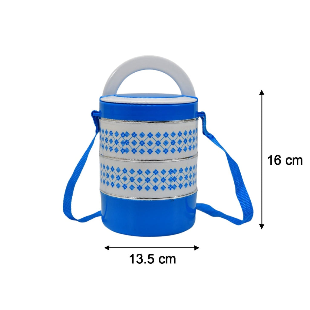 Adjustable tiffin set disassembled, showing three separate containers.
