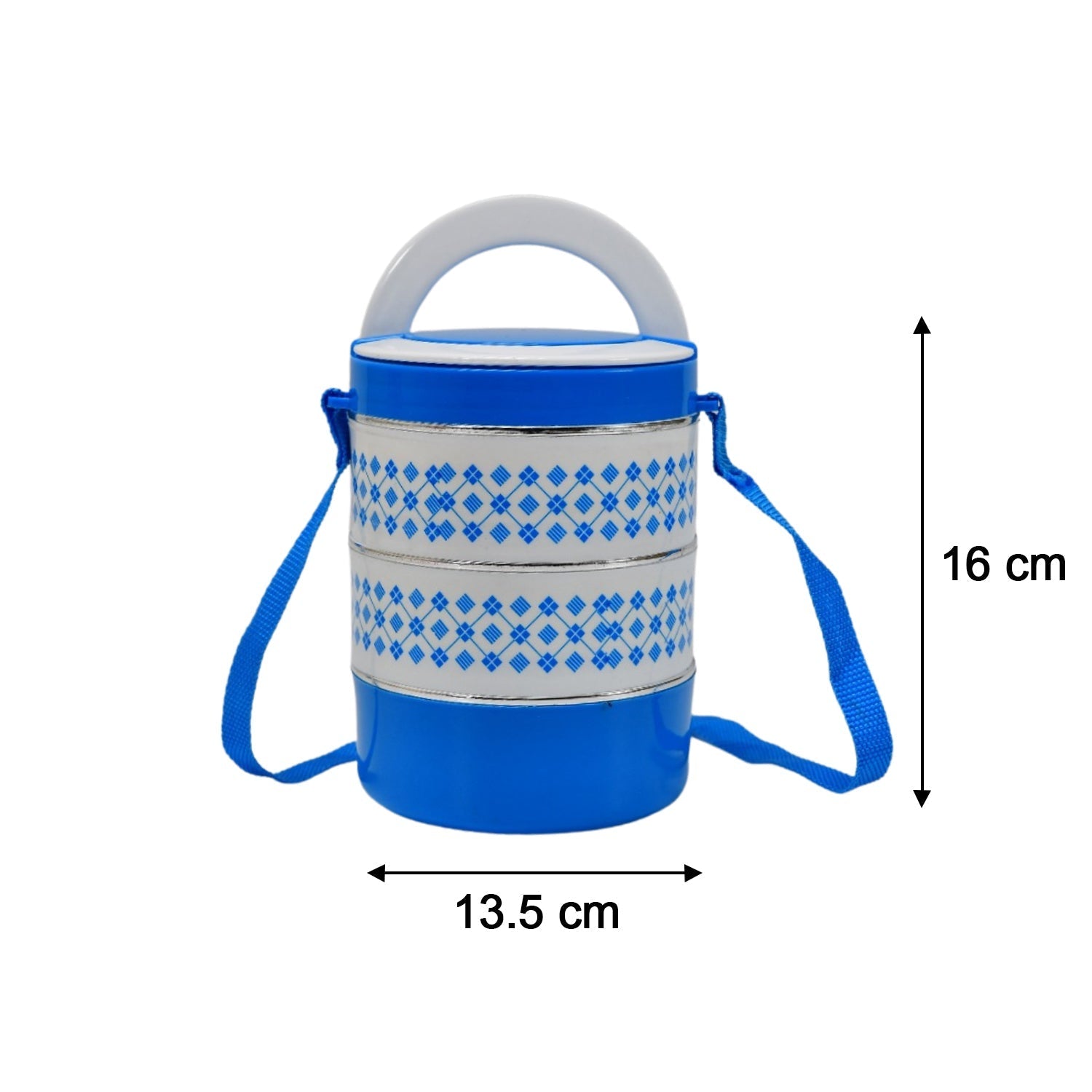 Adjustable tiffin set disassembled, showing three separate containers.
