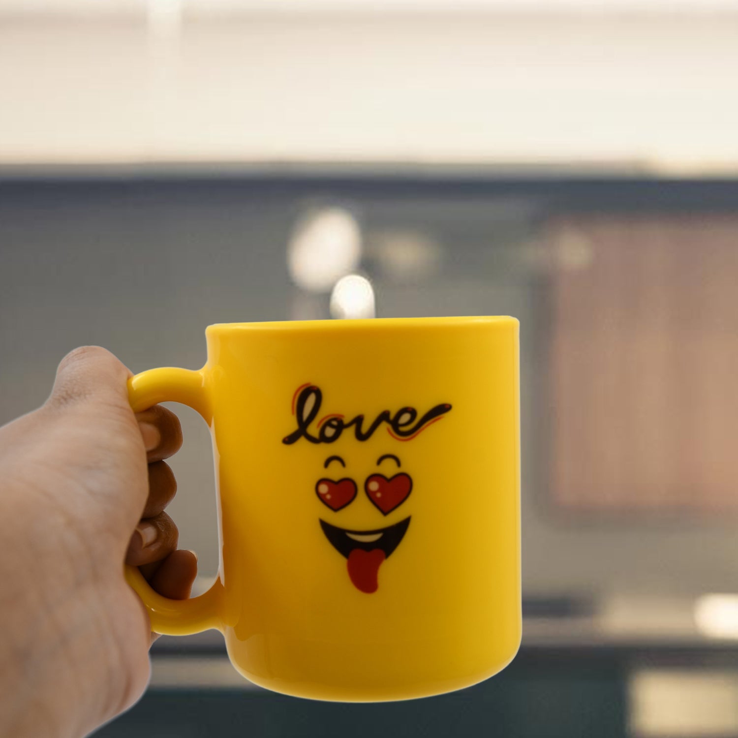 Collection of assorted designer coffee mugs with spoons and gift boxes.