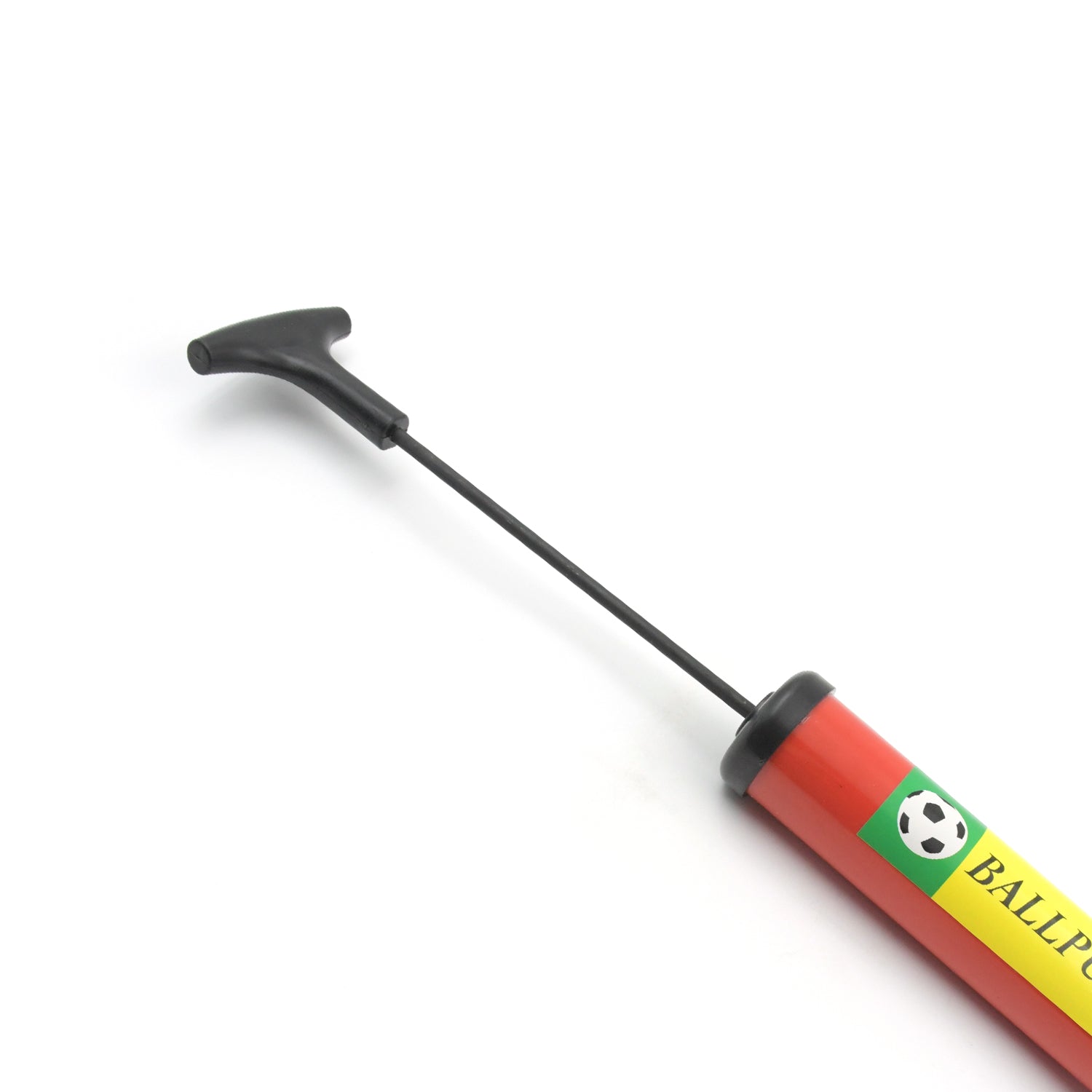 Close-up of the sports ball pump showcasing the included inflation needle.