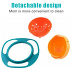 Lifestyle image of the portable gyro bowl, demonstrating its use for active toddlers.