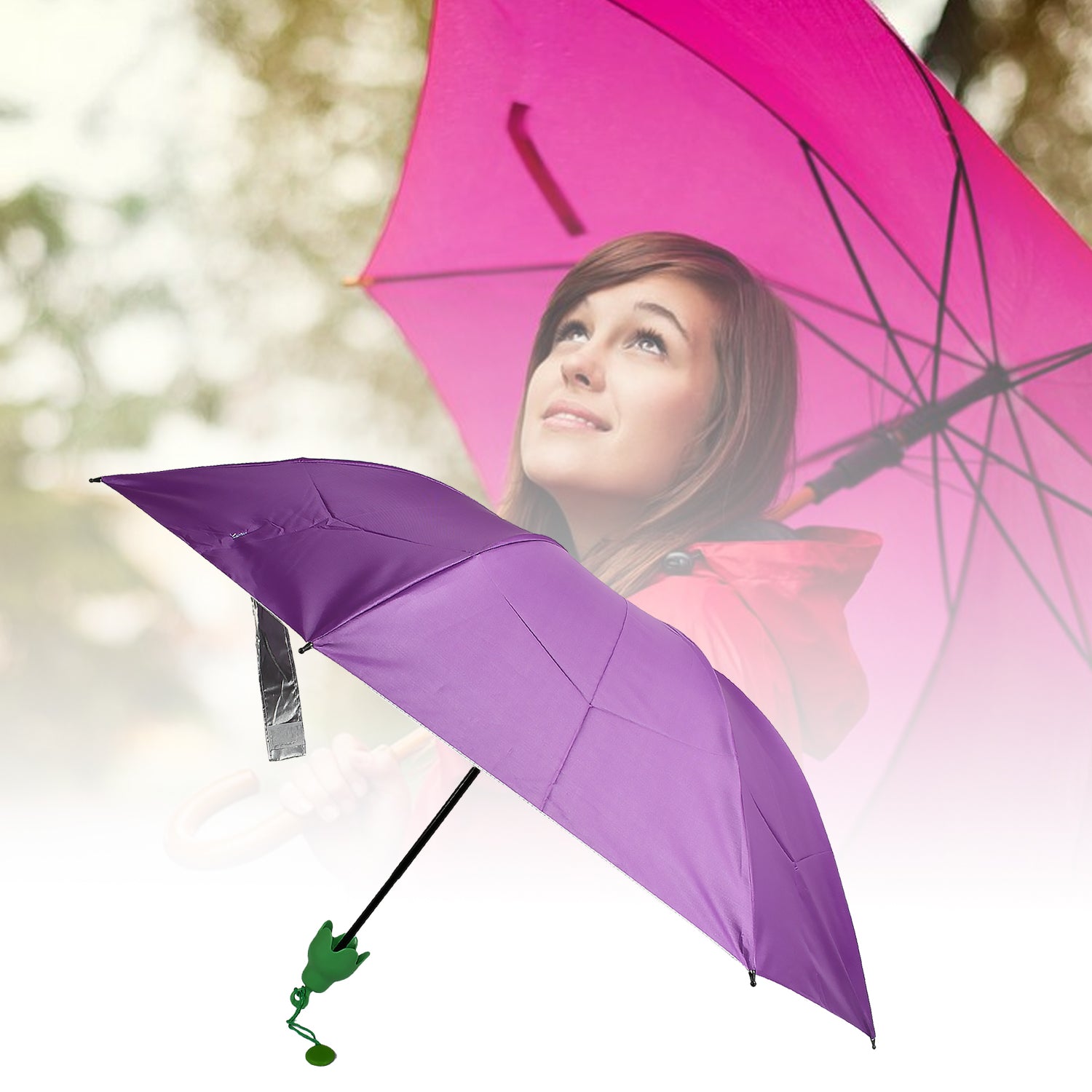 Vegetable shaped mini folding umbrella closed in its protective case.