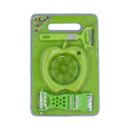 Efficient chopping board with knife set and scissors, ideal for cutting vegetables.