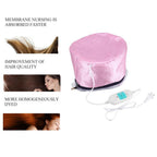 Person enjoying a relaxing hair spa with the nourishing thermal cap.