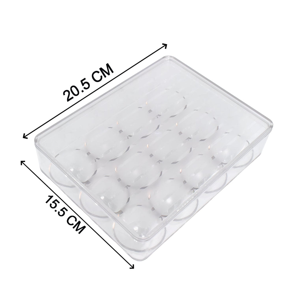 Multiple Organivo egg storage boxes stacked neatly inside a fridge.