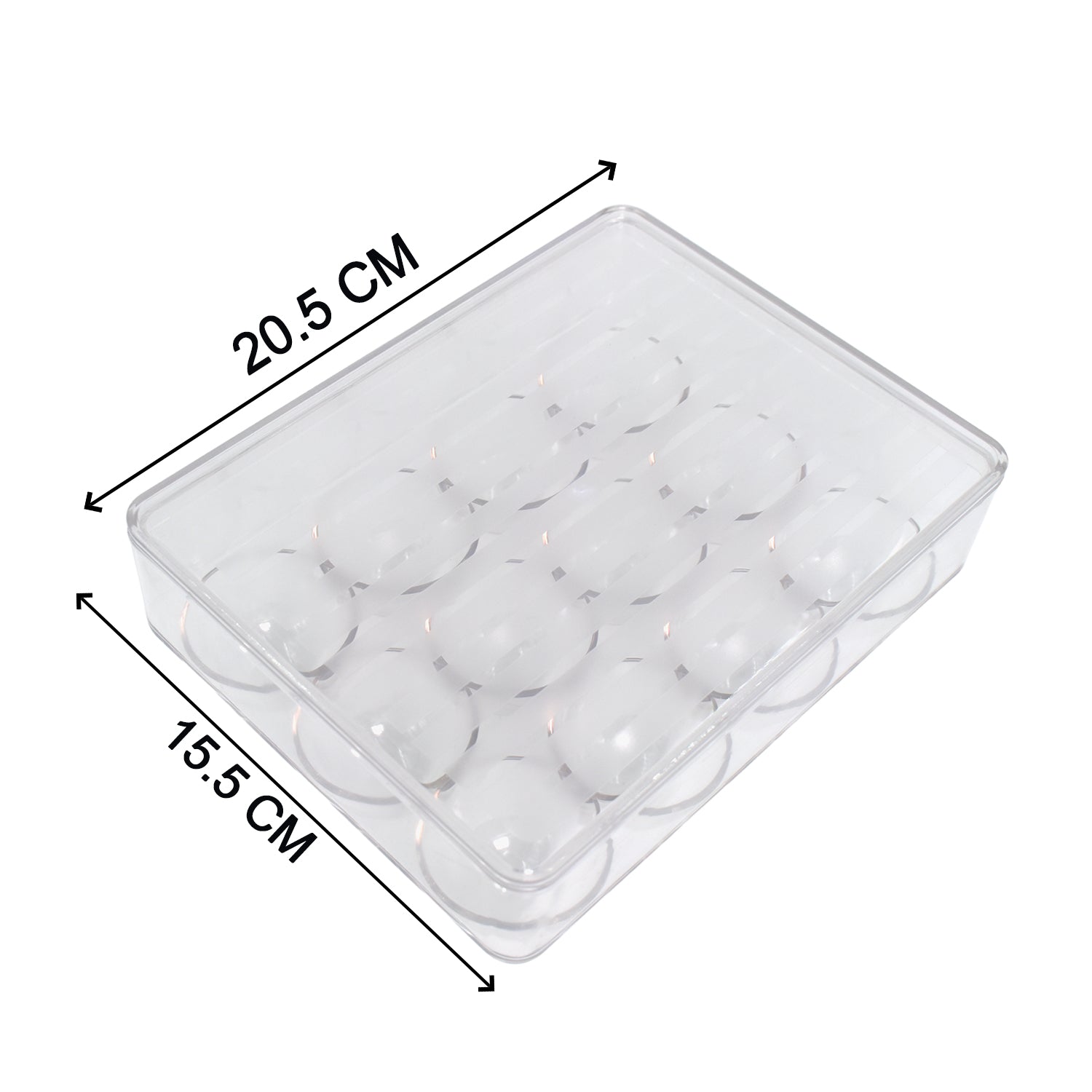 Multiple Organivo egg storage boxes stacked neatly inside a fridge.