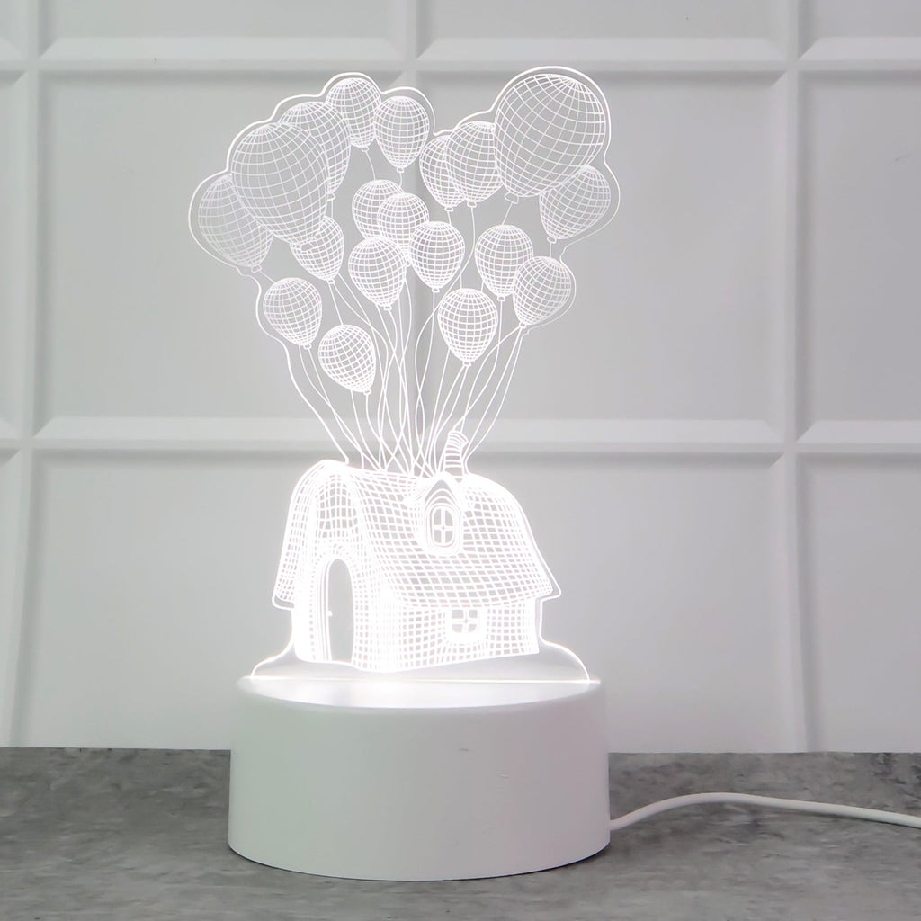 3D Illusion LED Night Lamp projecting floating house and balloons 3D effect