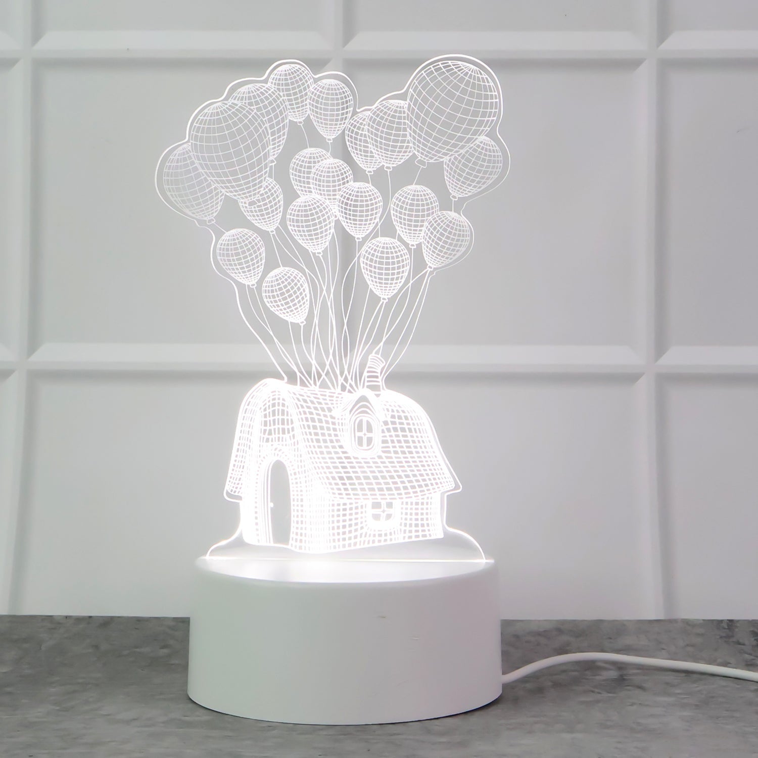 3D Illusion LED Night Lamp projecting floating house and balloons 3D effect