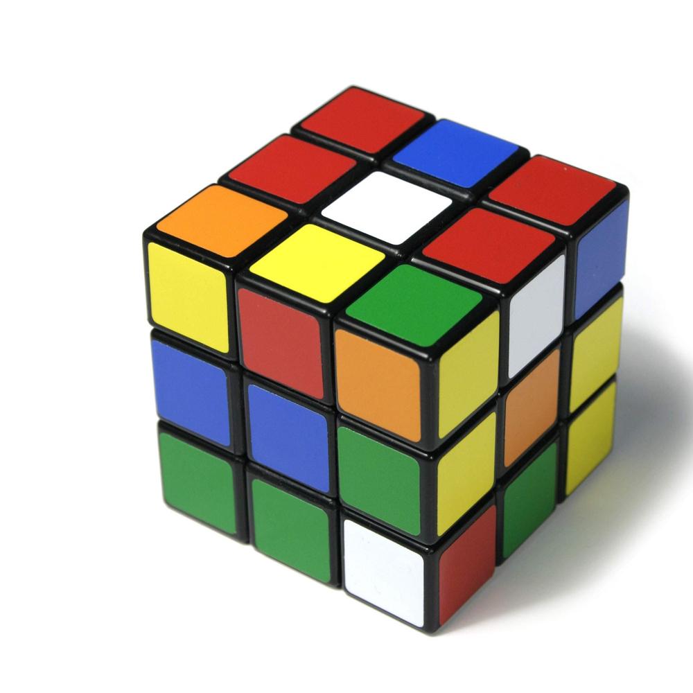 Side view of the 3x3x3 puzzle cube, showing its compact design.