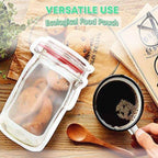 Convenient stand-up pouch with zipper closure in a charming jar shape.