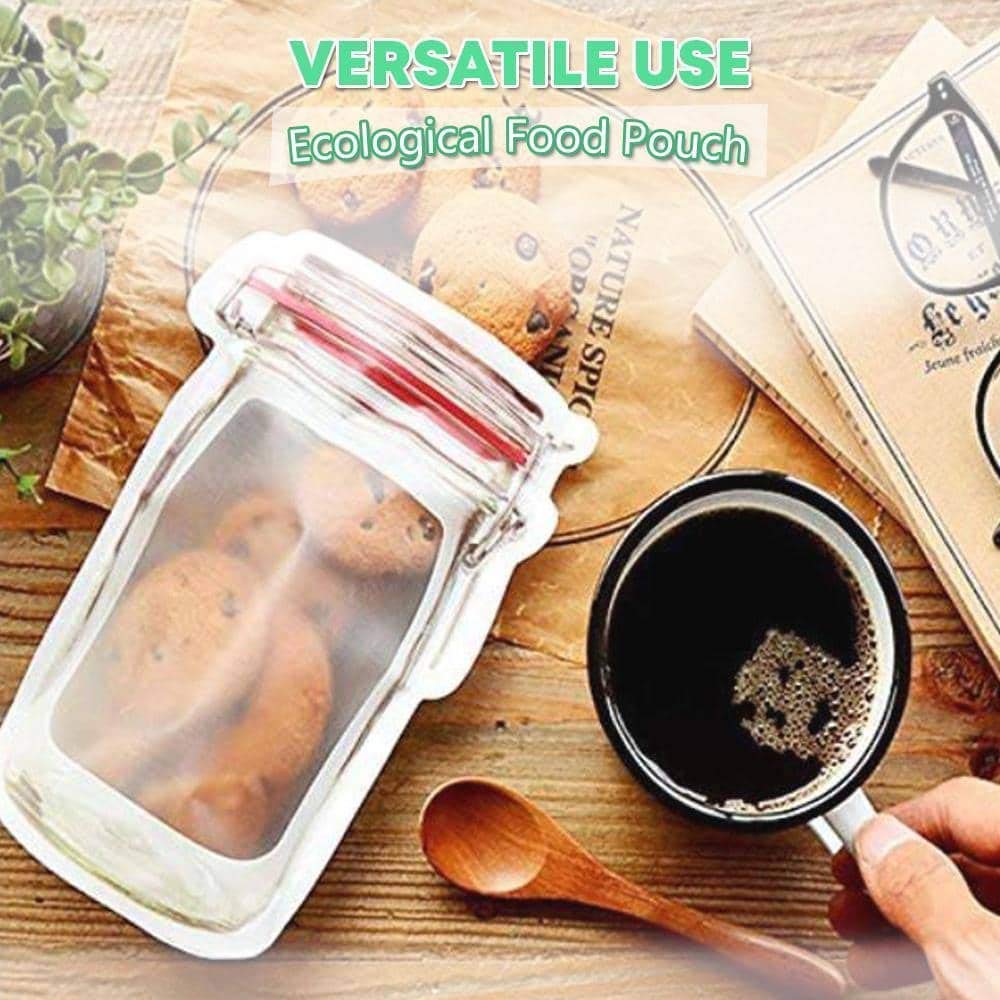 Convenient stand-up pouch with zipper closure in a charming jar shape.