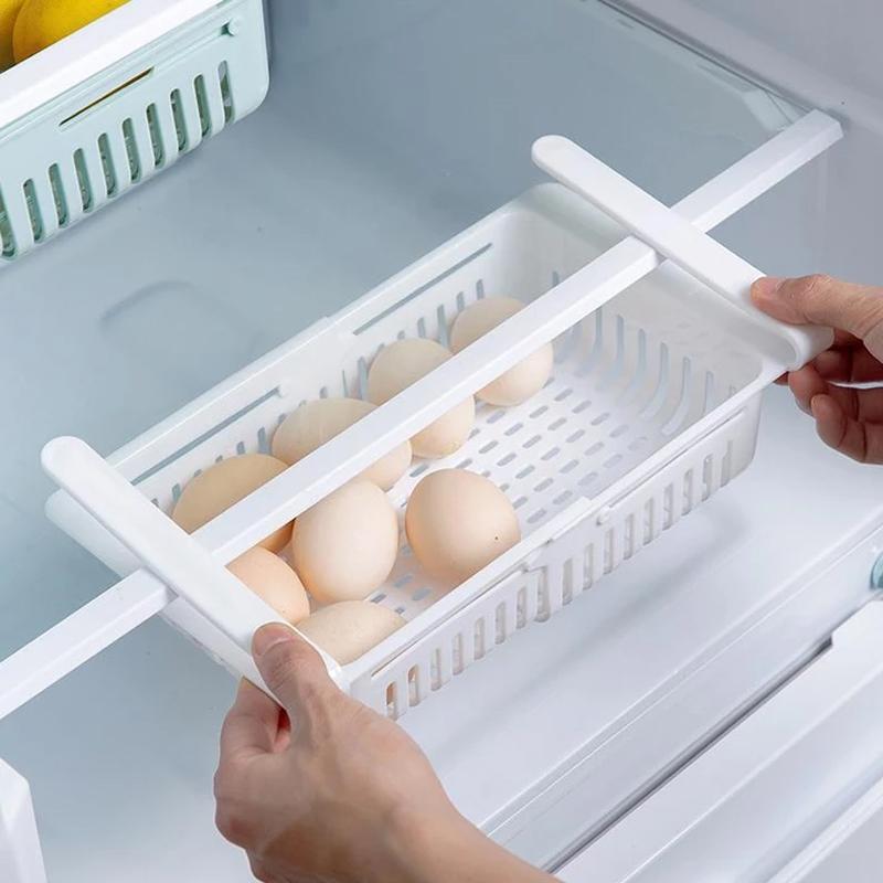 Stackable fridge drawers for keeping various food items organized and accessible.