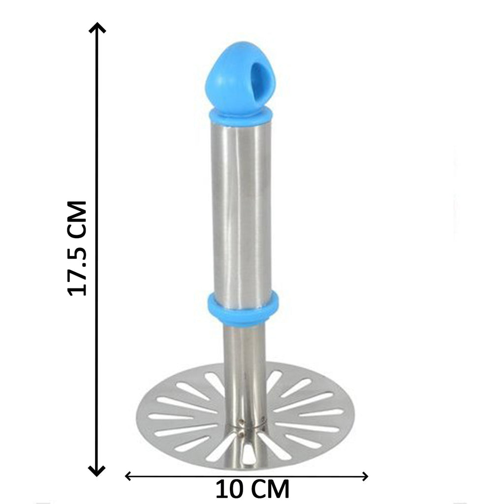 Heavy-duty potato masher with a comfortable grip for quick mashing.