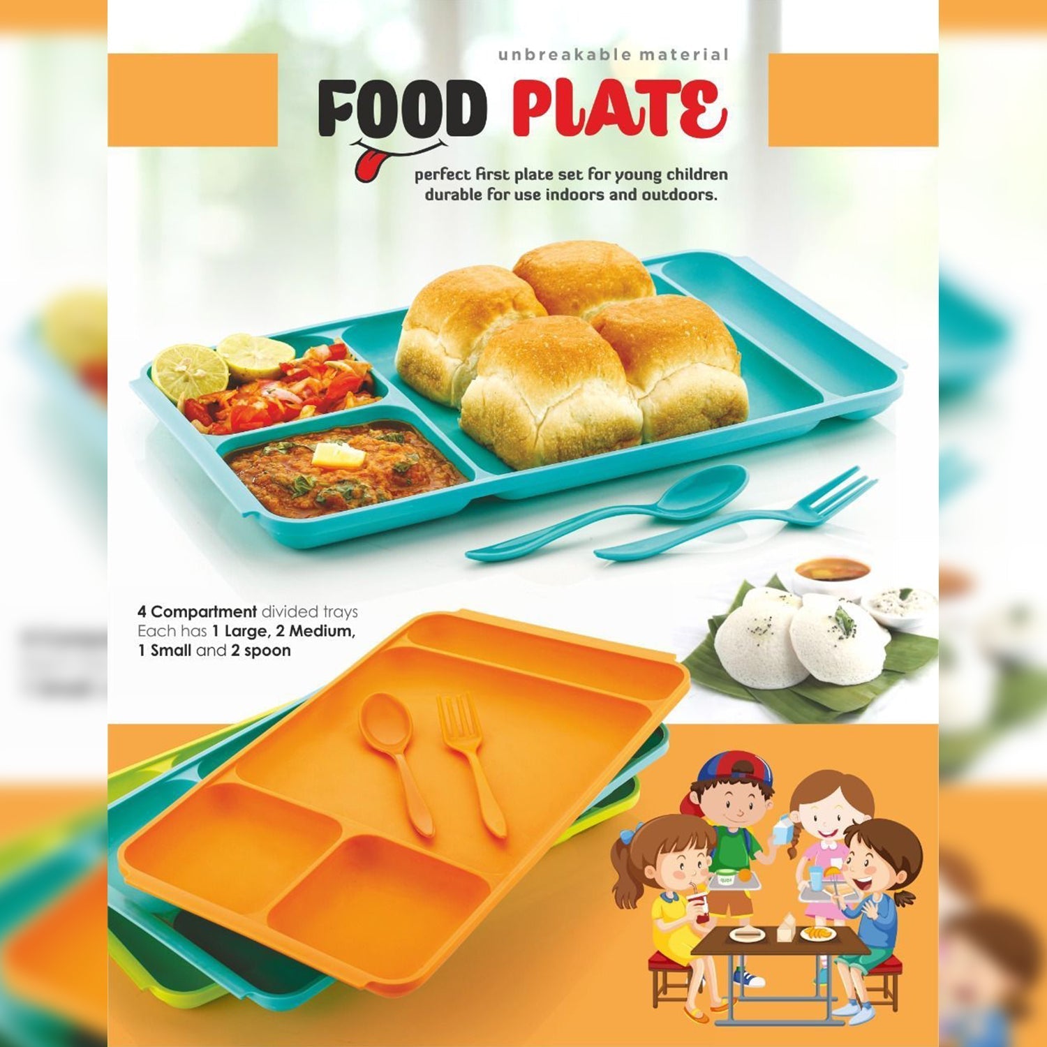 Complete 4-compartment dish set from , ideal for family dining.