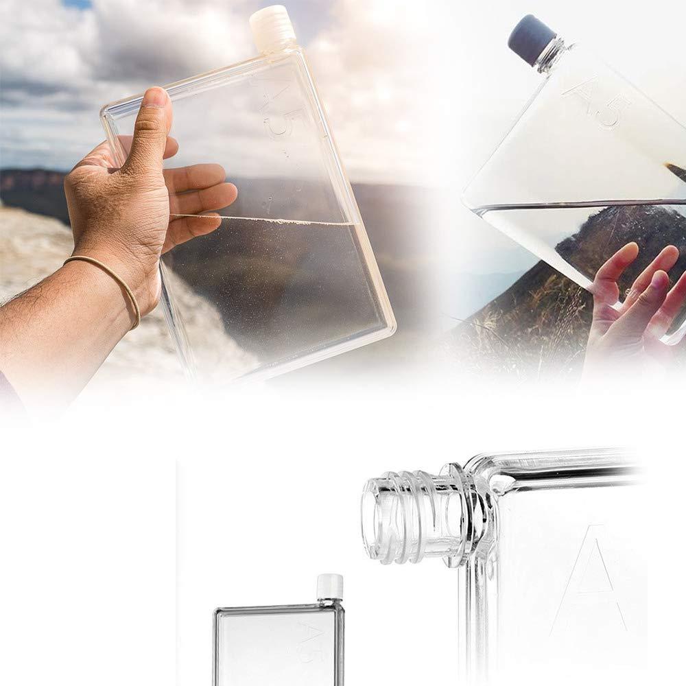 The A5 Notebook Water Bottle with its cap removed, revealing the wide opening for easy filling.