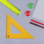 Close-up of clear plastic geometry ruler for student use