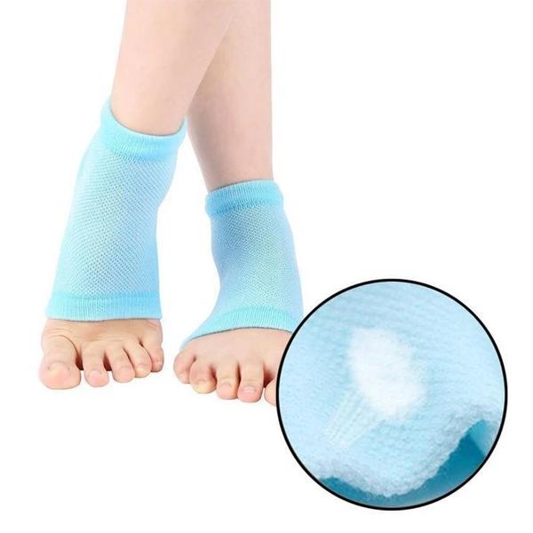 Person wearing comfortable silicone gel heel socks for cracked heels.