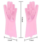 Silicone dishwashing gloves with scrubbing texture, ready for use.
