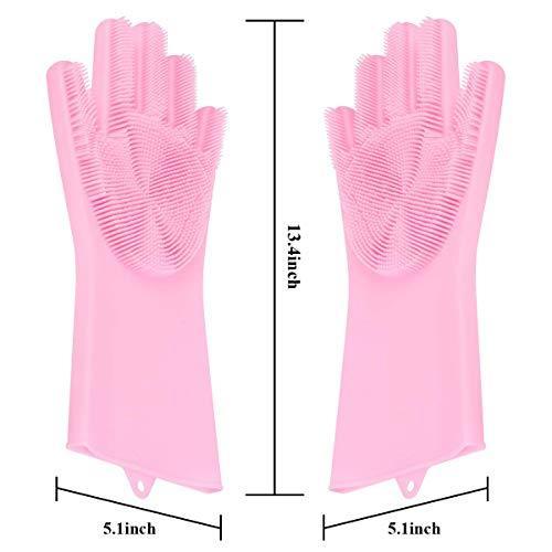 Silicone dishwashing gloves with scrubbing texture, ready for use.