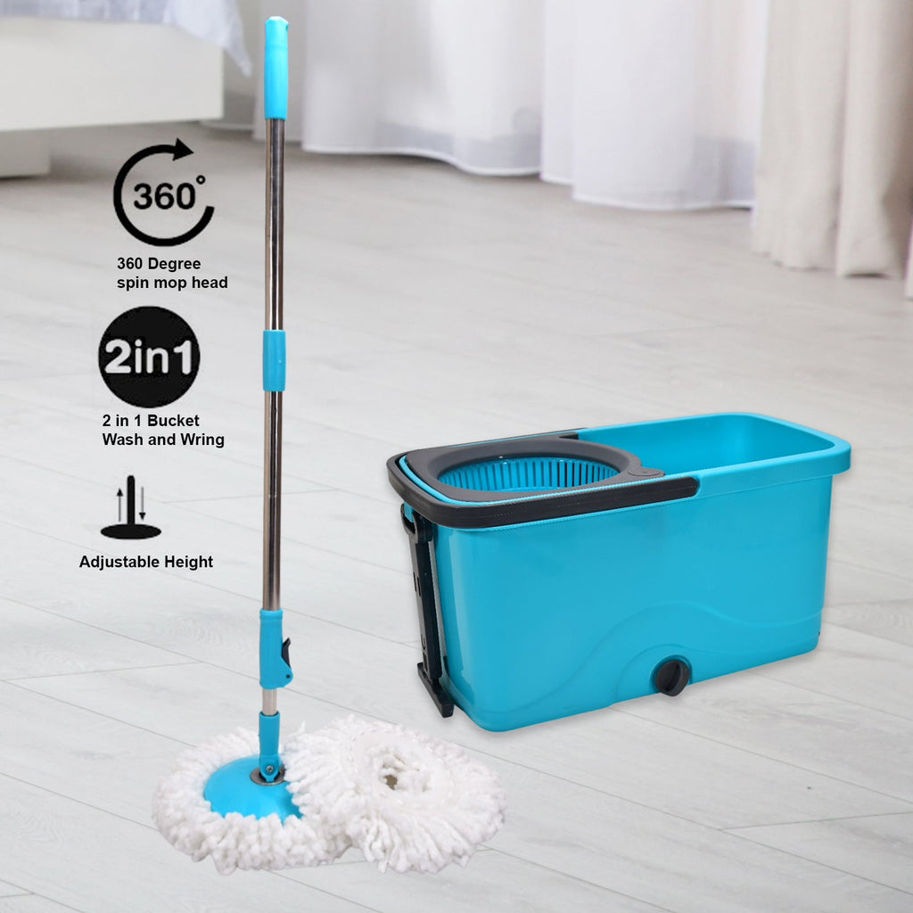 Spin mop bucket with smooth-gliding wheels for effortless mobility.