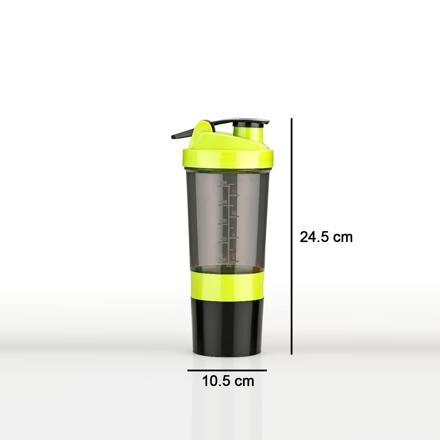 Ergonomically designed protein shaker bottle for comfortable grip.