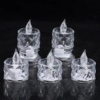 Transparent LED tea lights casting a soft, safe light for any occasion.