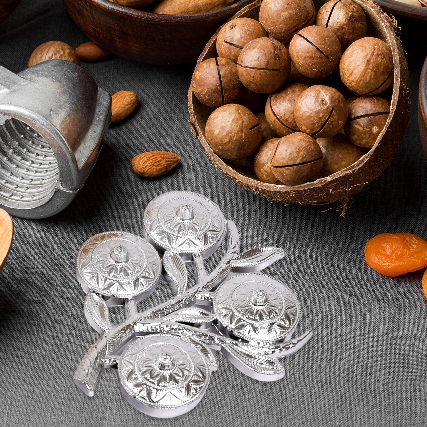 Elegant tree-shaped Mukhwas Serving Tray with four compartments on a wooden surface.