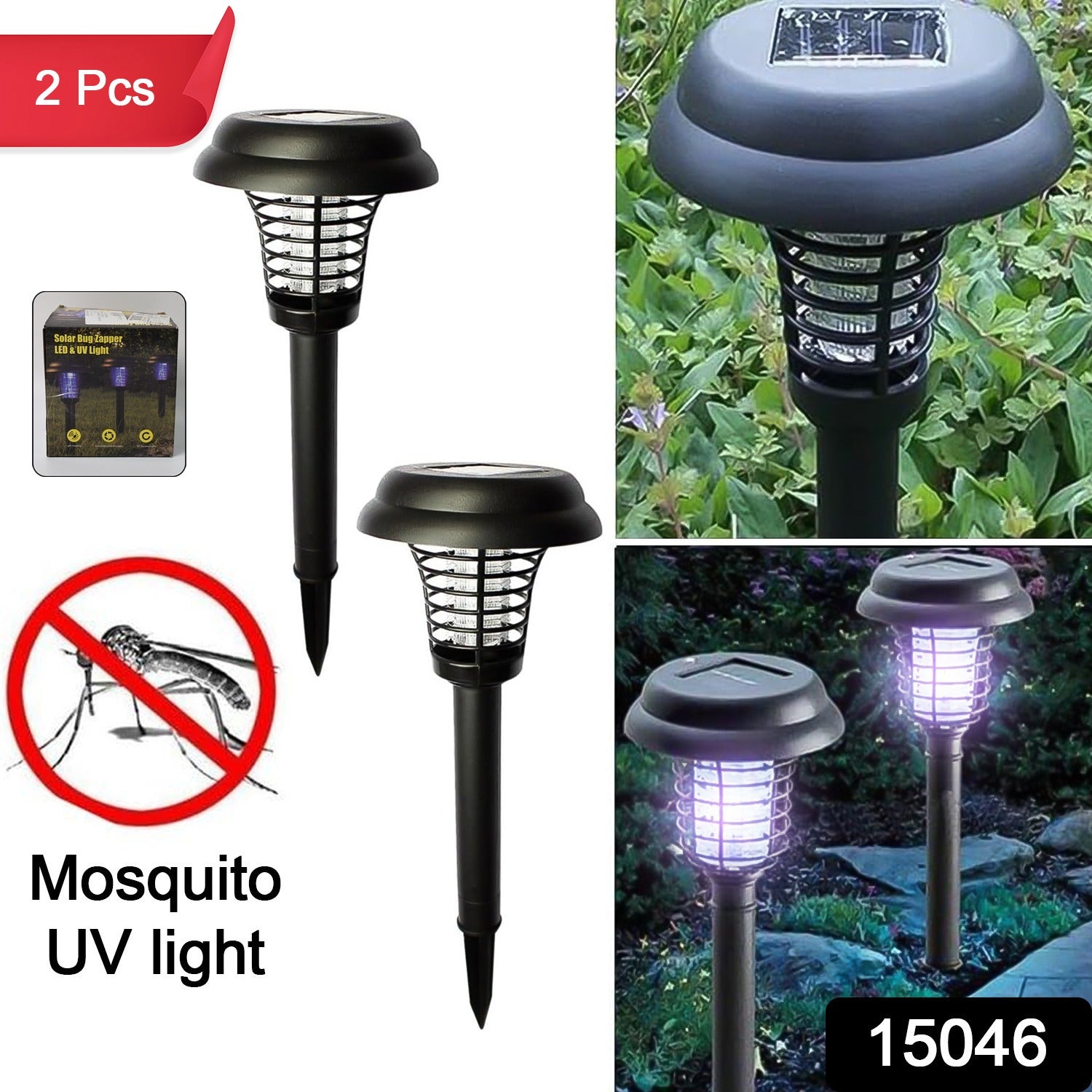 Close-up of the UV LED mosquito killer grid and solar panel on the device.