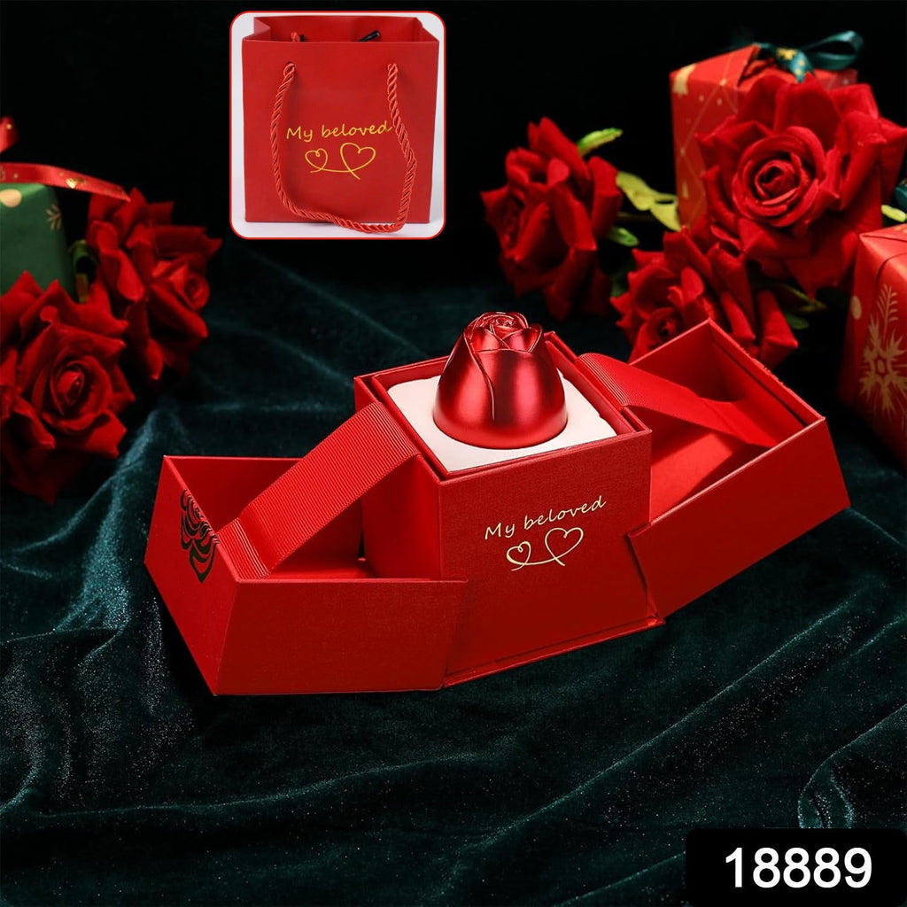 Rose jewellery gift box showing magical opening for rings and necklaces