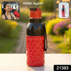 Side view of 400 ML sports water bottle showing carry strap