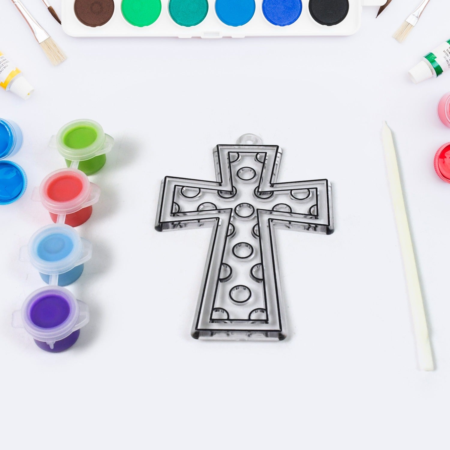 Complete acrylic paint by number kit with 4 vibrant colors and reusable stencils.