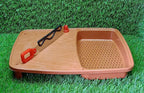 Sturdy plastic cutting board with holder, ready for everyday kitchen tasks.
