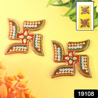 Close-up of Swastik Wall Decal showing intricate acrylic and rhinestone design
