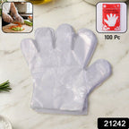 Hands wearing disposable transparent plastic gloves during food handling