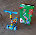 Underside view of kids scooter showing wheel and folding mechanism