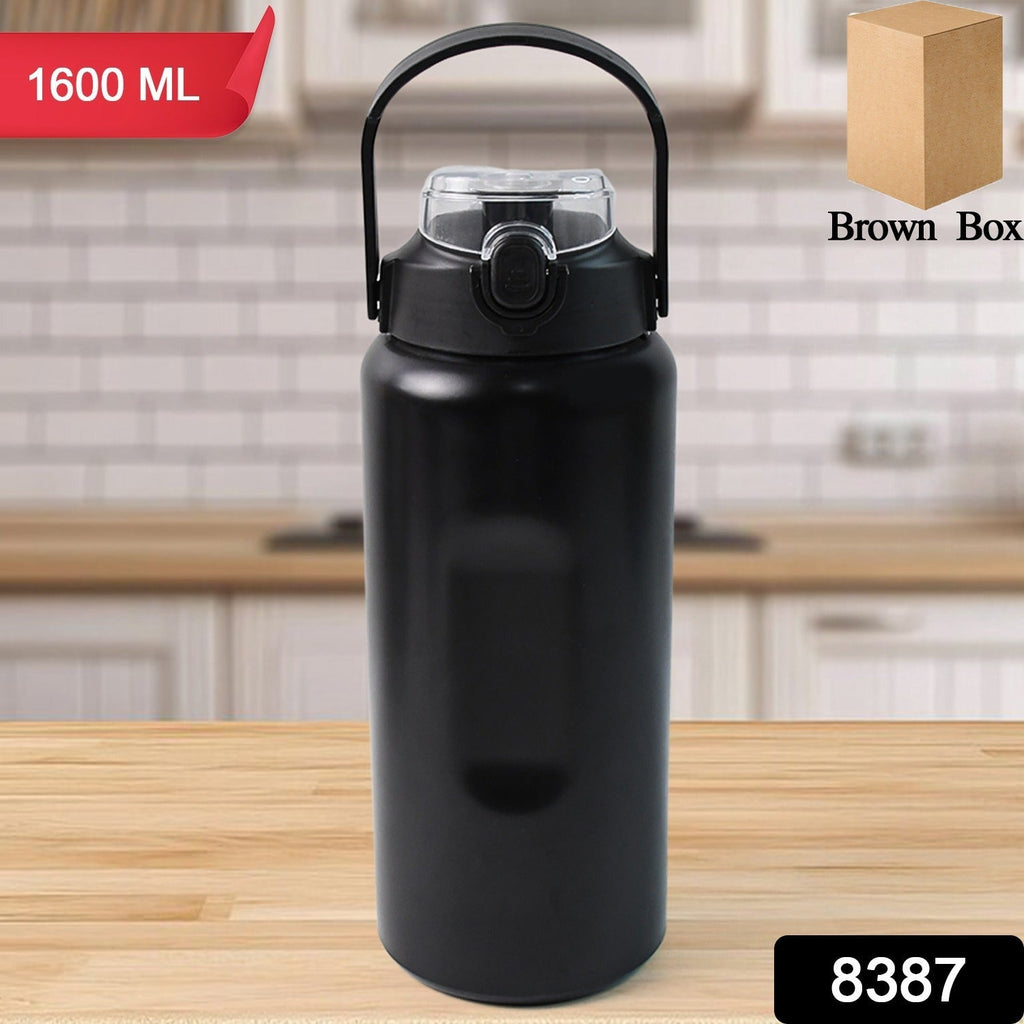 Large capacity 1600ml stainless steel water bottle showing leakproof lid